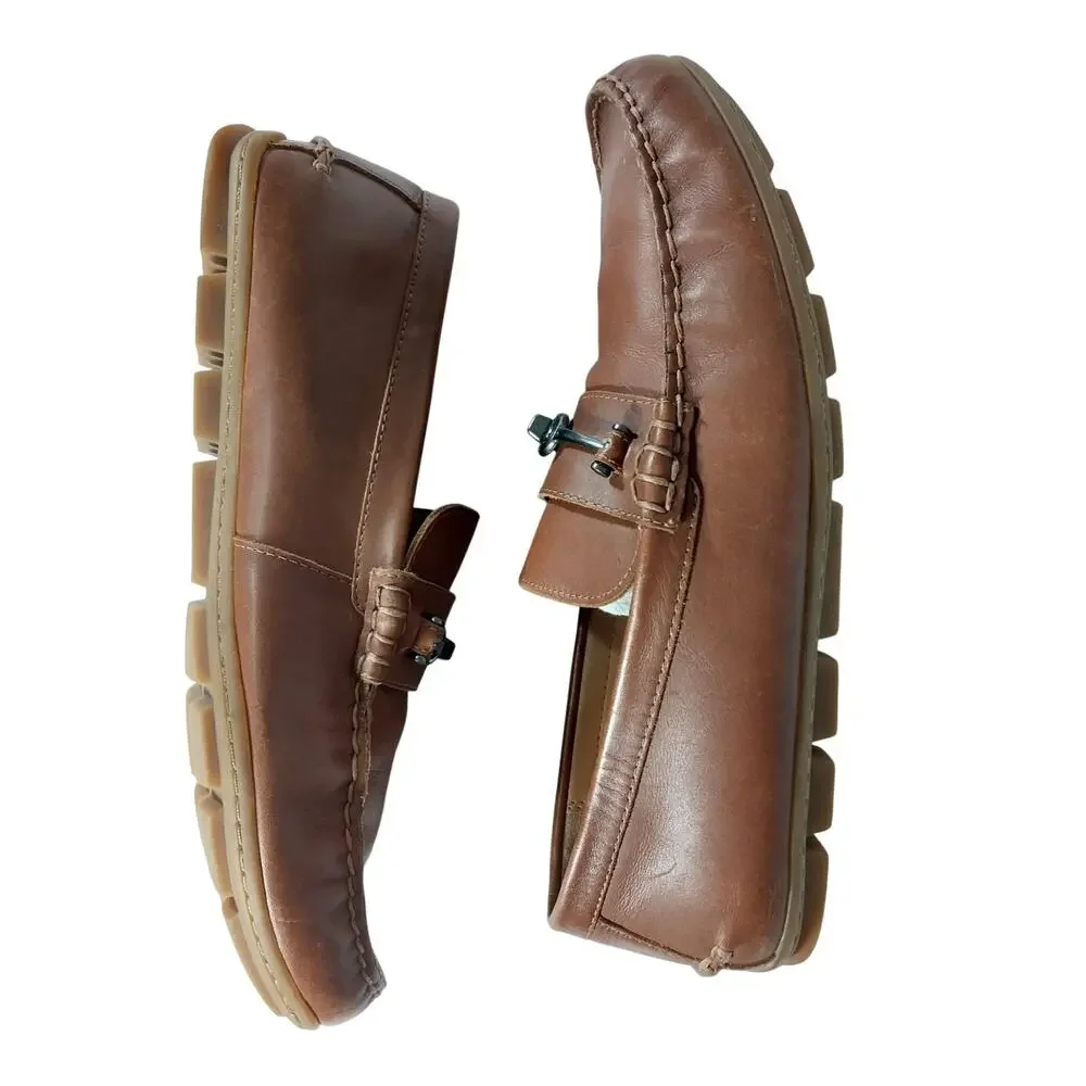 NWOT! COACH! MOTT PECAN BROWN GENUINE LEATHER NUBBY WRAPPED SOLE LOAFERS! 9.5M